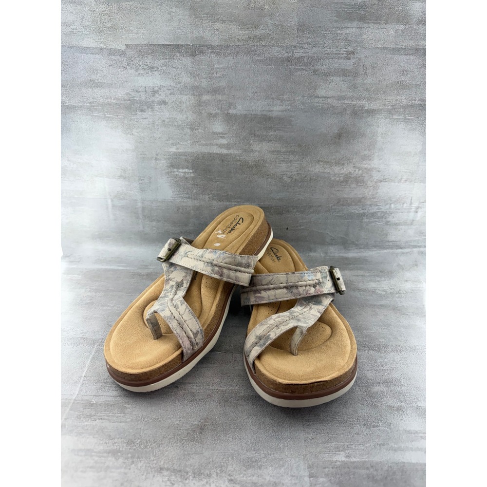 Clarks Collection Brinkley Flora Beige Floral Comfort Sandals Women Sz 11 M